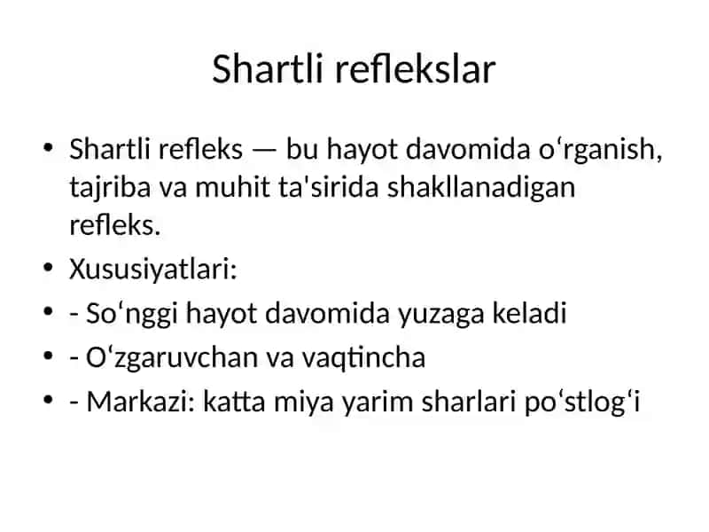 Shartli va shartsiz reflekslar 4