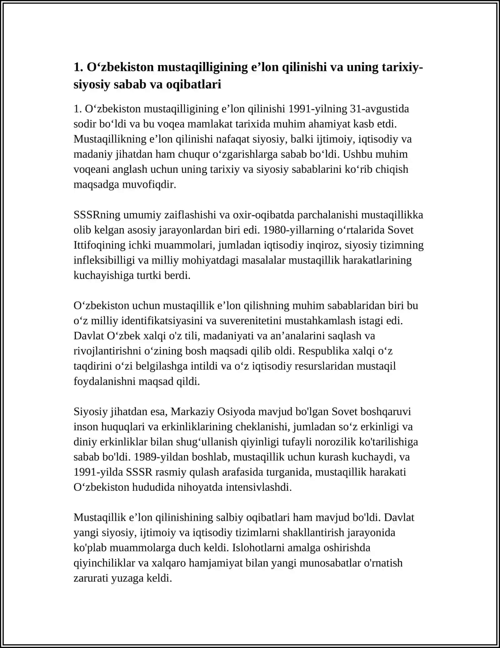 GULISTON DAVLAT UNIVERSITETI PSIXOLOGIYA VA IJTIMOIY FANLAR KAFEDRASI FALSAFA FAKULTETI 75 25 GURUH TALABASI ISMOILOVA DILNOZANING OʻZBEKISTONING ENG YANGI TARIXI FANIDAN MUSTAQIL ISHI 4