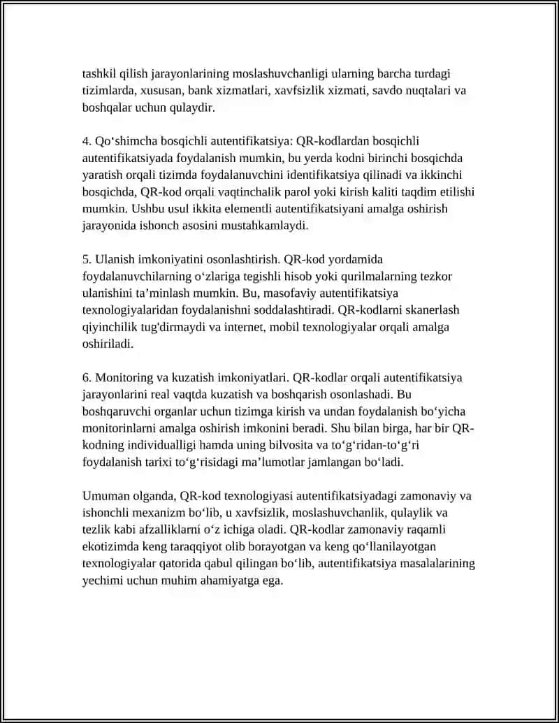 AUTENTIFIKATSIYA MASALASINI YECHISHDA QR-KOD TEXNOLOGIYASINING O‘RNI 4