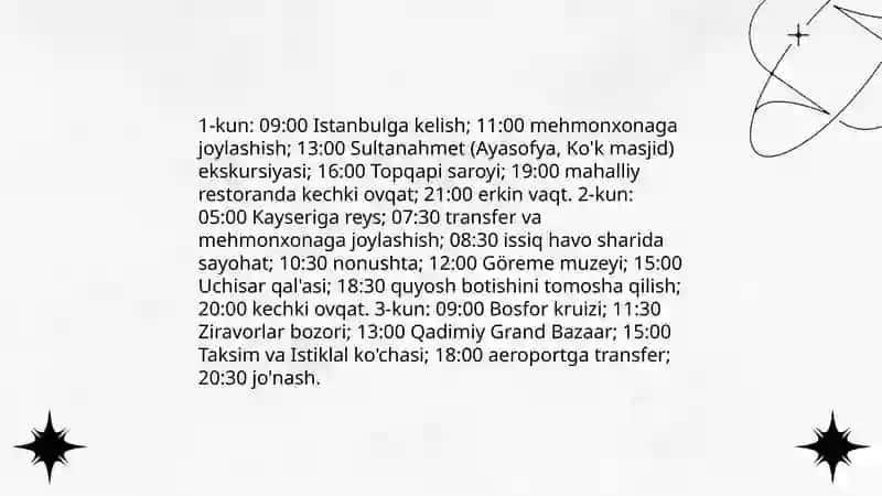 Turkiyaga 3 kunlik tur paket tuzish 4