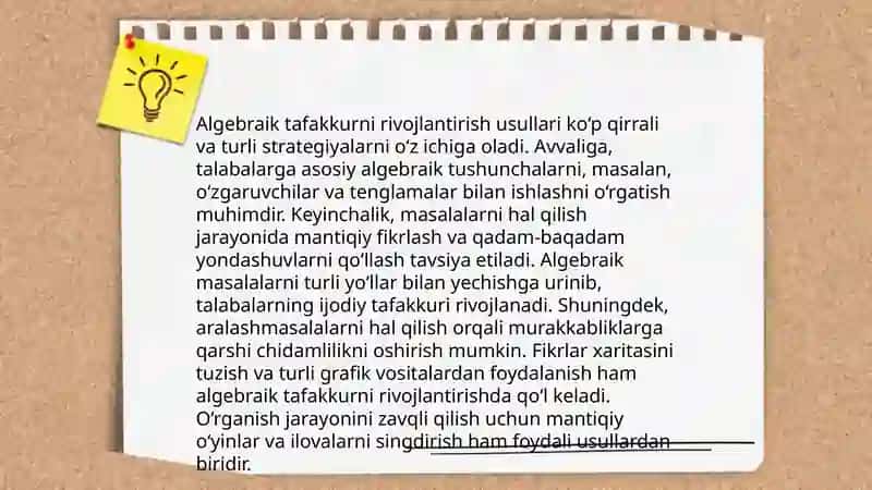Algebraik materiallarni oʻrgatish metodikasi 4