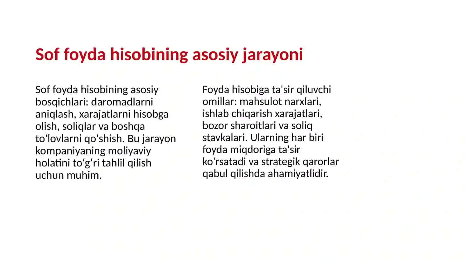 Sof foyda va uning ishlatilishi hisobi 4