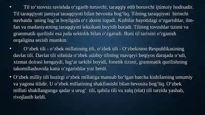 Tilning paydo bo‘lishi, tillarning taraqqiyoti, tillarning tasnifi 4