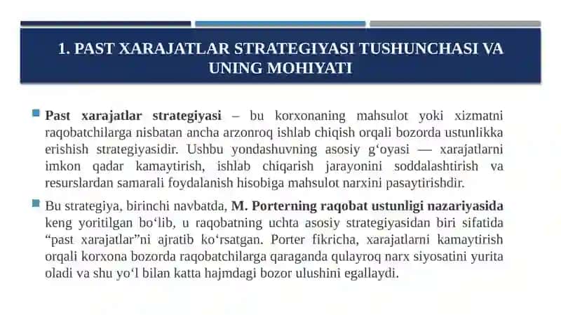 PAST XARAJATLAR STRATEGIYASI 4