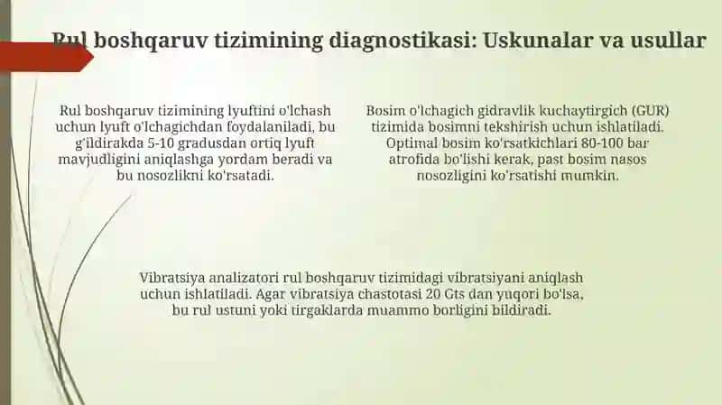 Avtomobilning rul mexanizmi diagnostikasi va uni rostlash 4