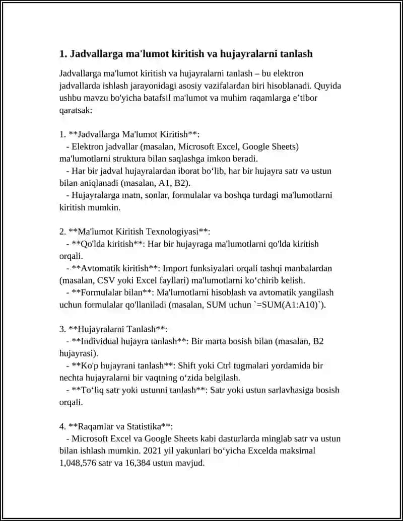 MICROSOFT EXCEL DASTURIDA JADVALLAR USTIDA AMALLAR BAJARISH 4