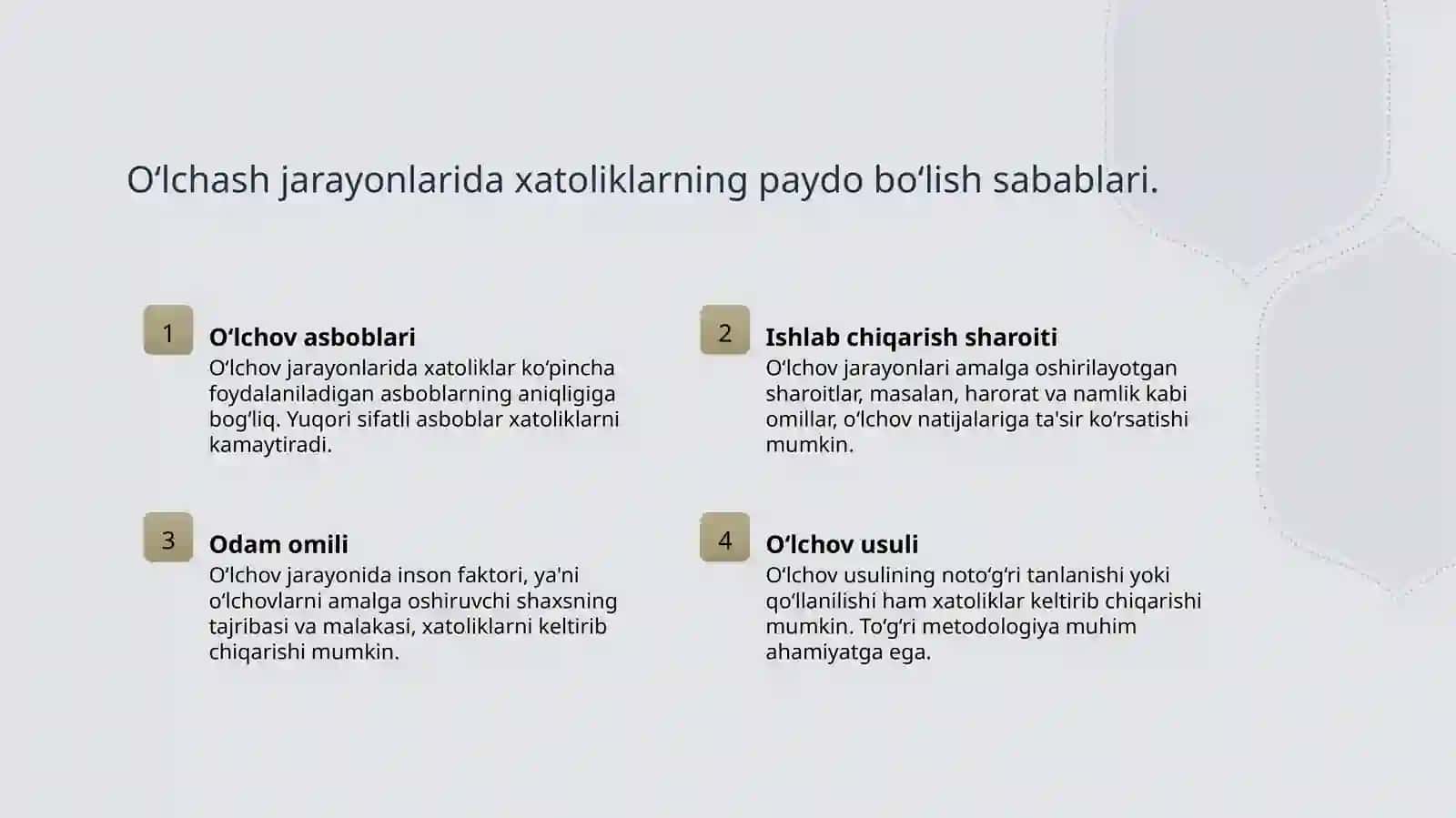 O‘lchash xatoliklari va ularning klassifikatsiyasi 4