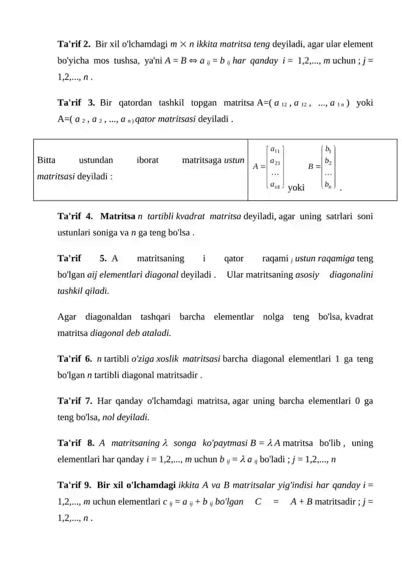 Matritsalar va determinanatlar ,determinanatlar va ularning xossalari. 4