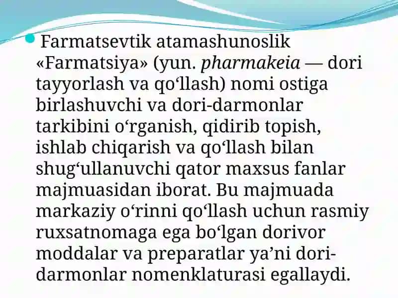 FARMATSEVTIK ATAMASHUNOSLIK 4