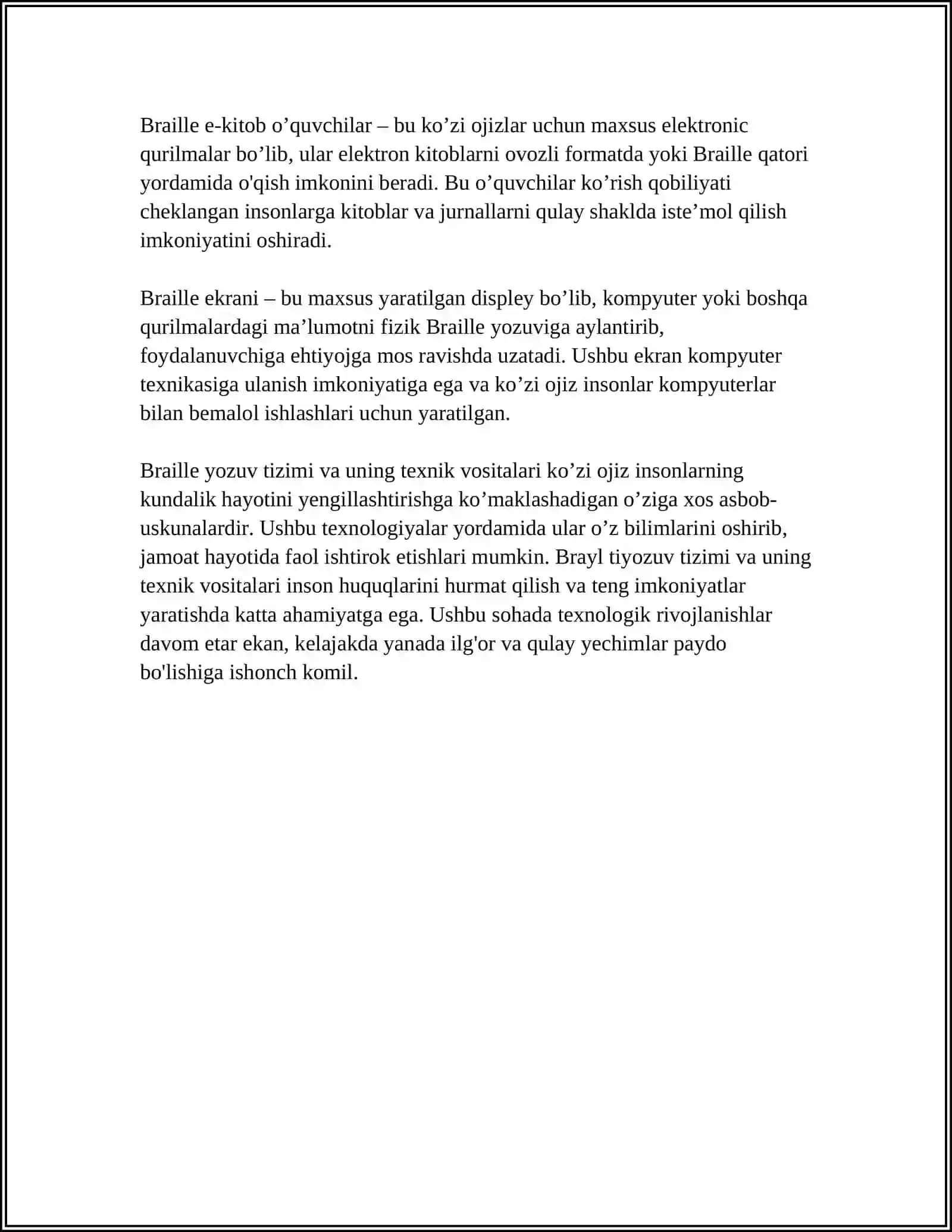 Braille yozuv tizimi va uning texnik vositalari 4