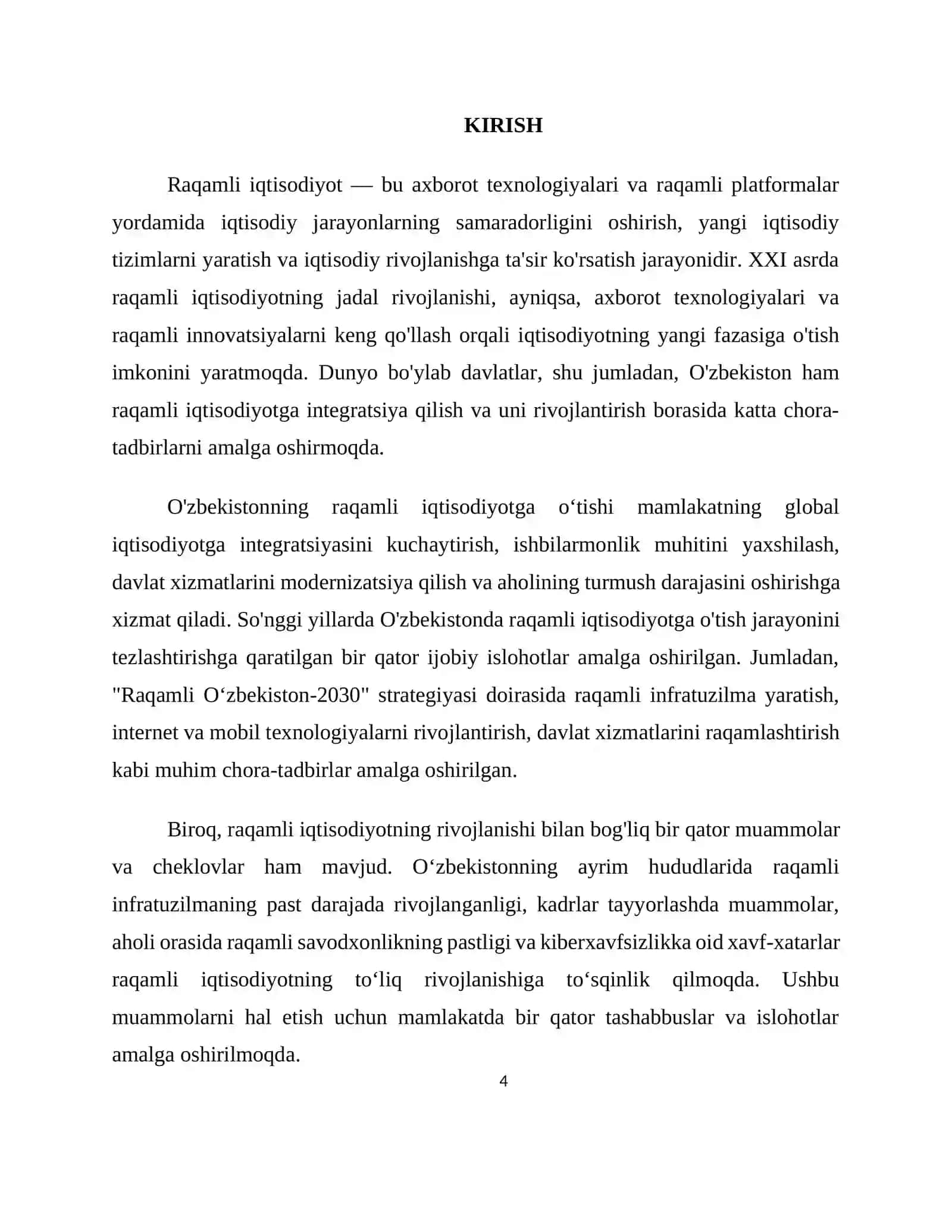 "O‘ZBEKISTONDA RAQAMLI IQTISODOTNI RIVOJLANTIRISH ZARURIYATI VA ISTIQBOLLARI" 4