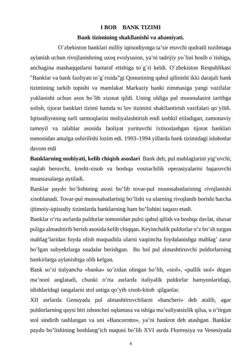 Bank tizimi moliya tiziming asosiy tarkibiy qismi va markziy bank asoslari 4