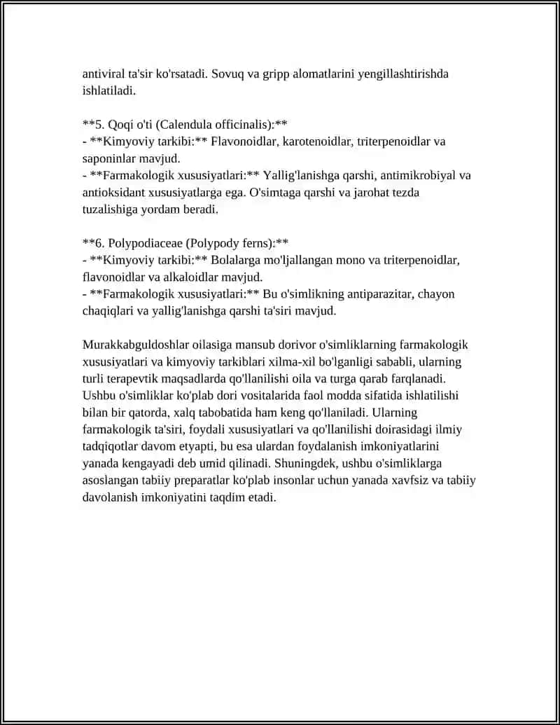 MURAKKABGULDOSHLAR VA ZIRADOSHLAR OILALARIGA MANSUB DORIVOR OʻSIMLIKLAR 4