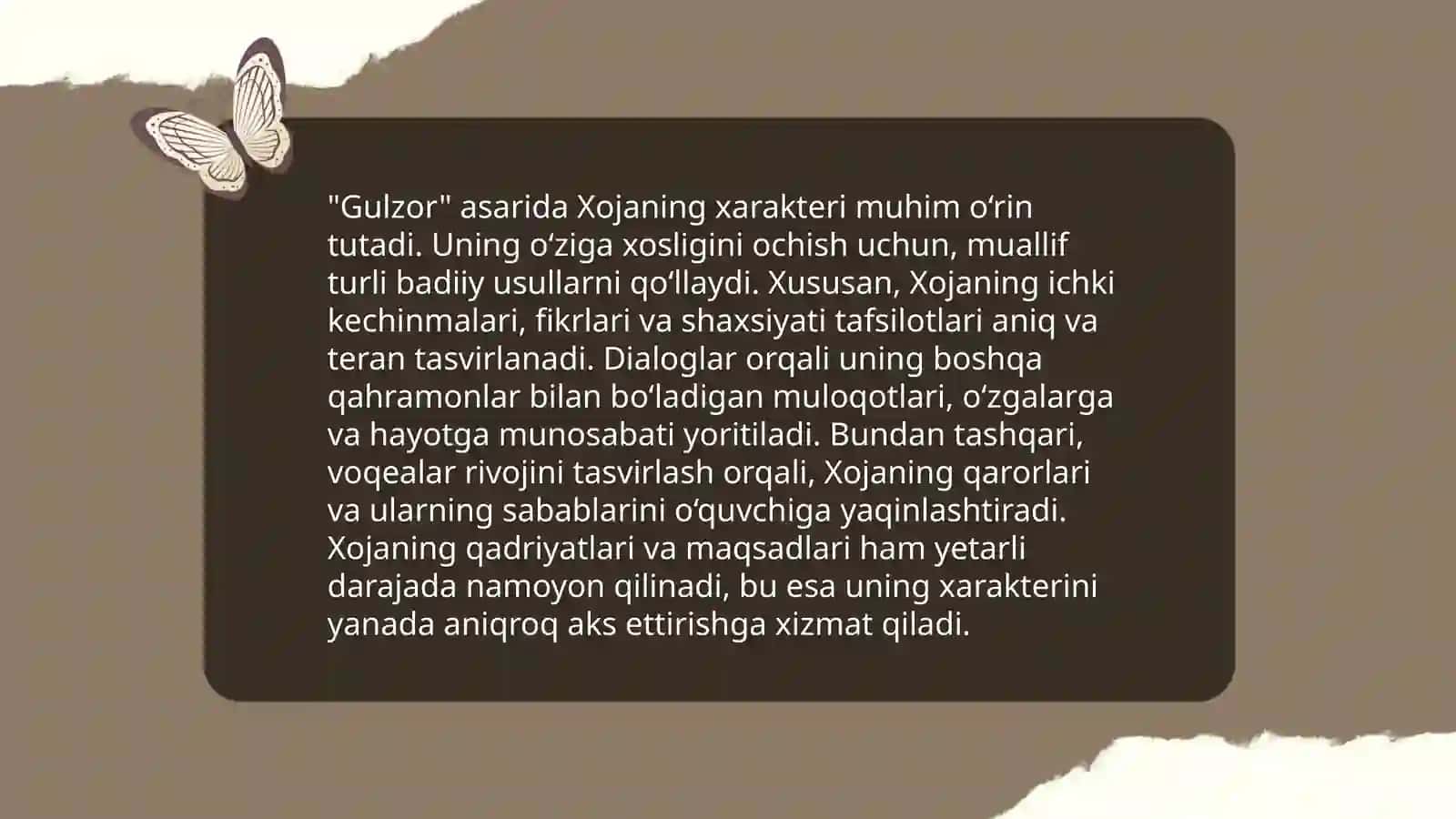 Xojaning "Gulzor" asarida bosh qahramon obrazi 4