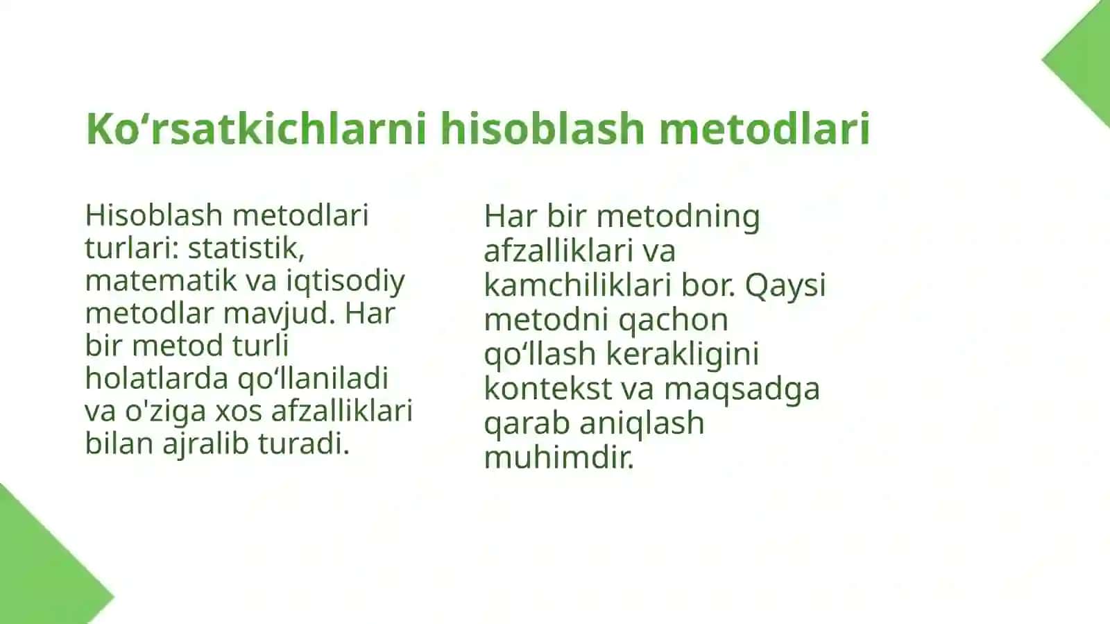 Koʻrsatkichlarni hisoblashning umumiy usuli 4