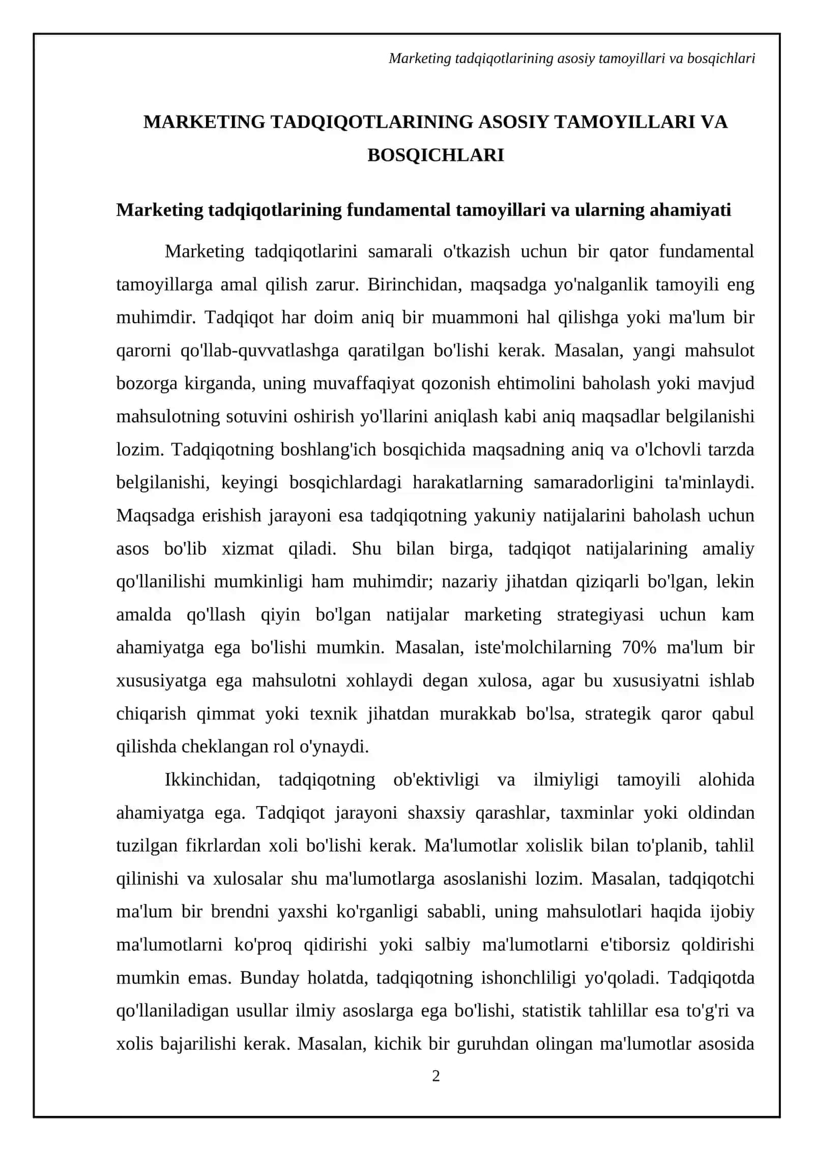 Marketing tadqiqotlari.Prinsplar marketing tadqiqotlarini o’tkazish. Marketing tadqiqotlarida ma’lumot to’plash usullari 4