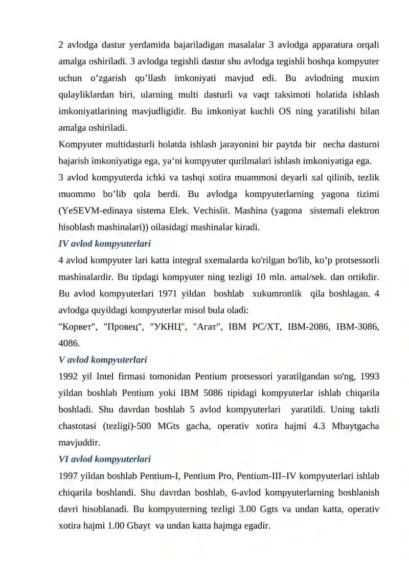 Kompyuterning rivojlanish tarixi, uning avlodlari va qurilmalari 4