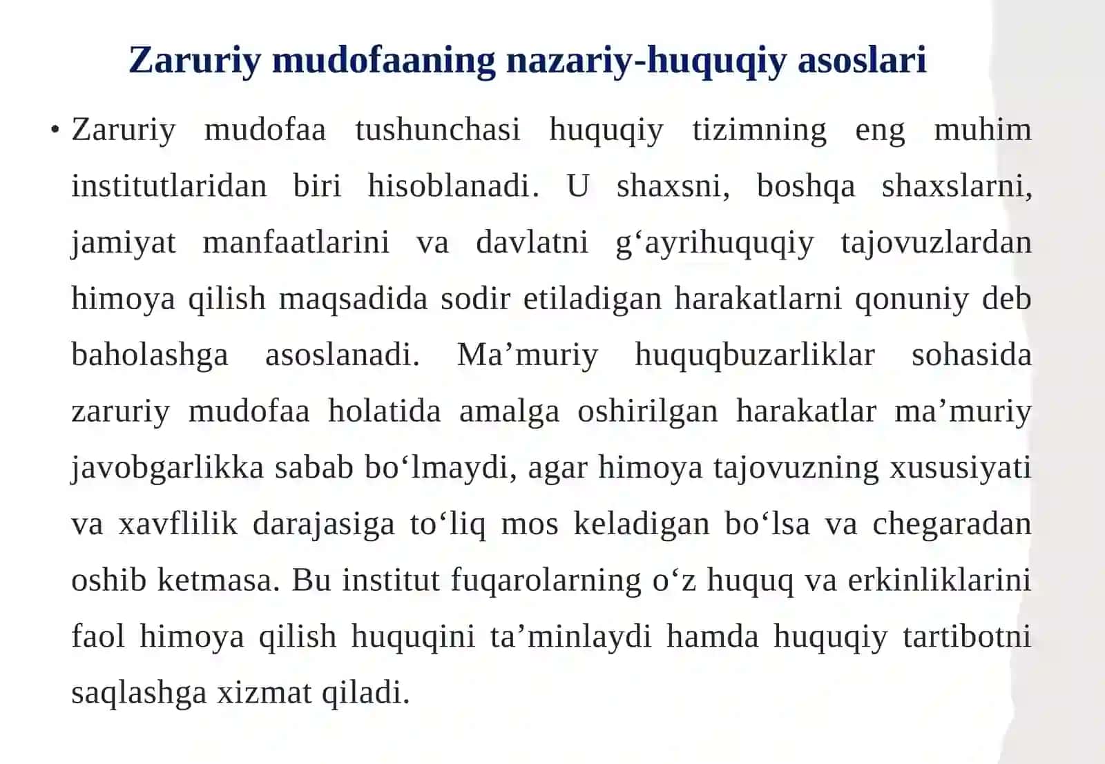 Ma’muriy huquqbuzarliklarda zaruriy mudofaa. 4