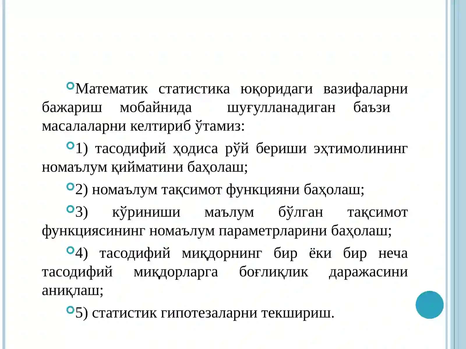 EHTIMOLLAR NAZARIYASI BA MATEMATIK STATISTIKA 4