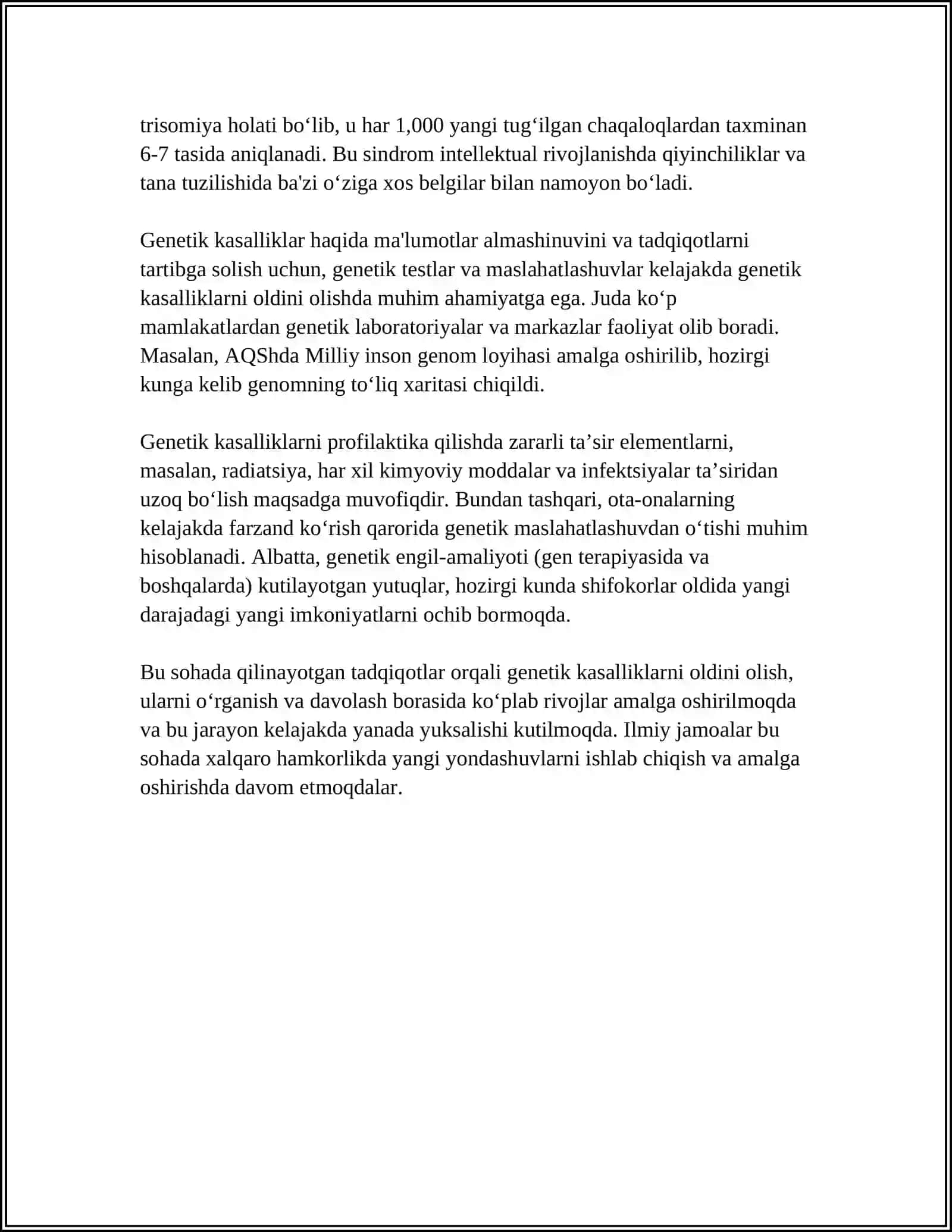 IRSIY KASALLIKLAR. XRAMASOMA KASALLIKLARI, GEN VA IRSIYATGA MOYIL KASALLIKLAR 4