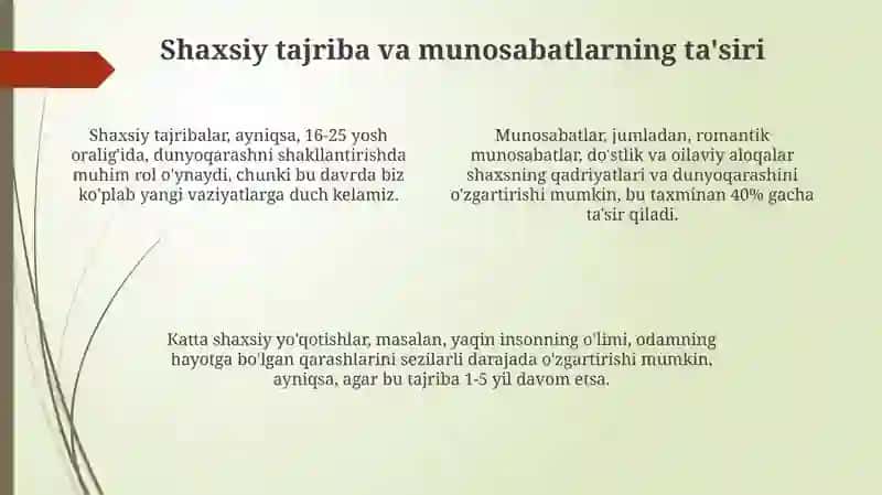 Shaxs dunyo qarashi va e‘tiqodini o‘zgartiruvchi omillar 4