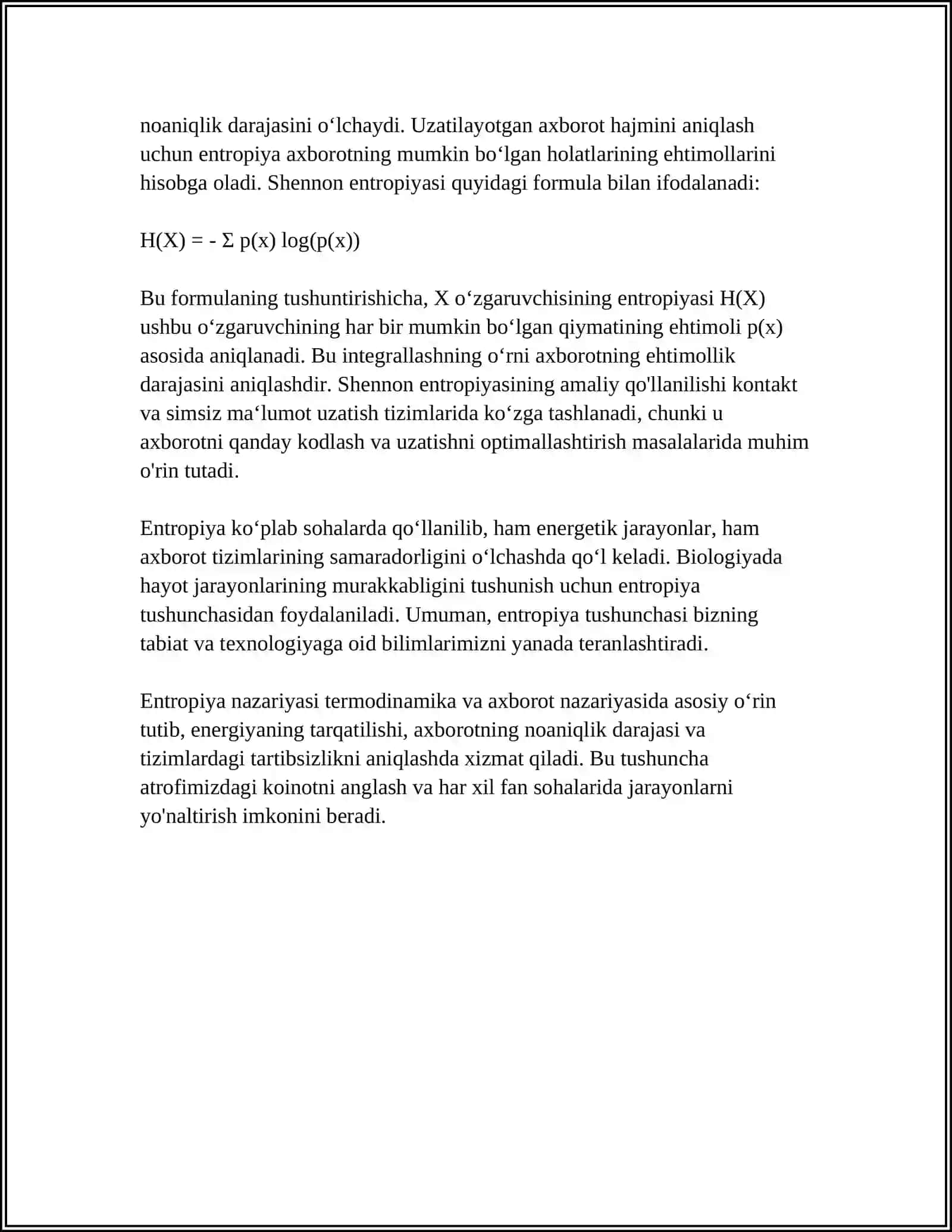 OCHIQ TIZIMLARDA ENTROPIYANING KAMAYISHI 4