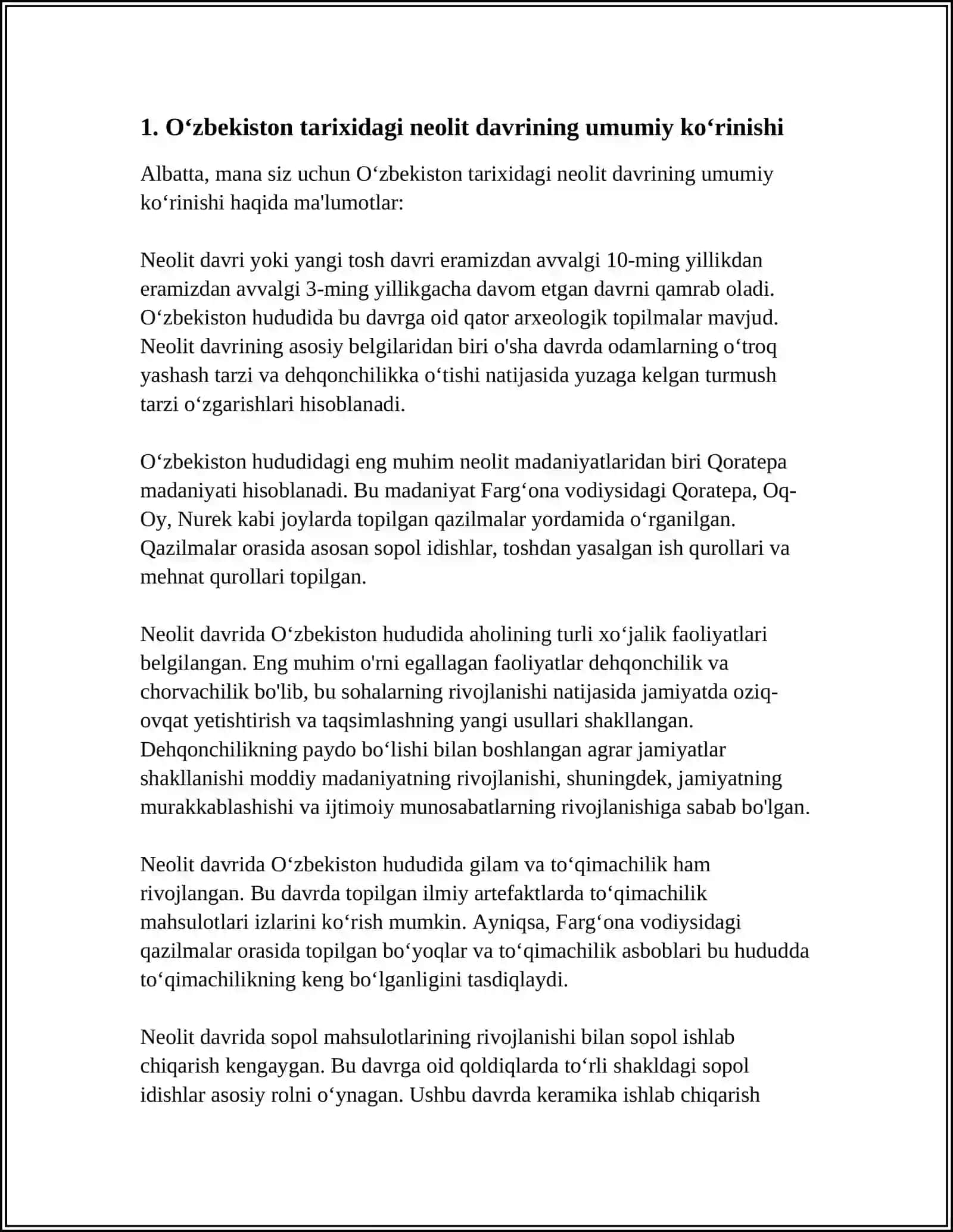 OʻRTA OSIYODAGI NEOLIT DAVRI, IBTIDOIY MANZILGIHLARI 4