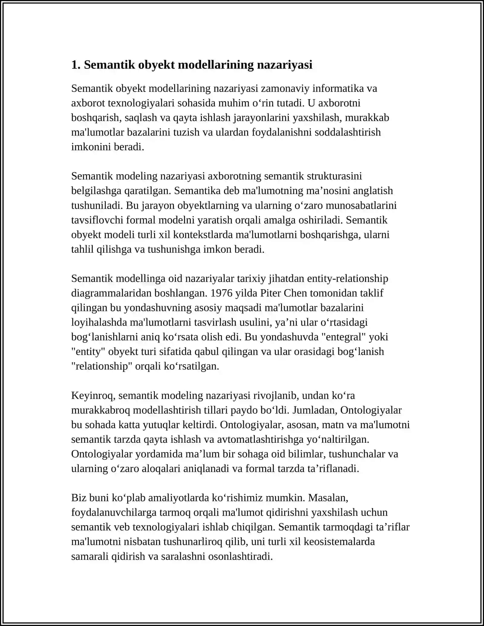 BERILGANLARNING SEMANTIK OBYEKT MODELLARINI YARATISH 4