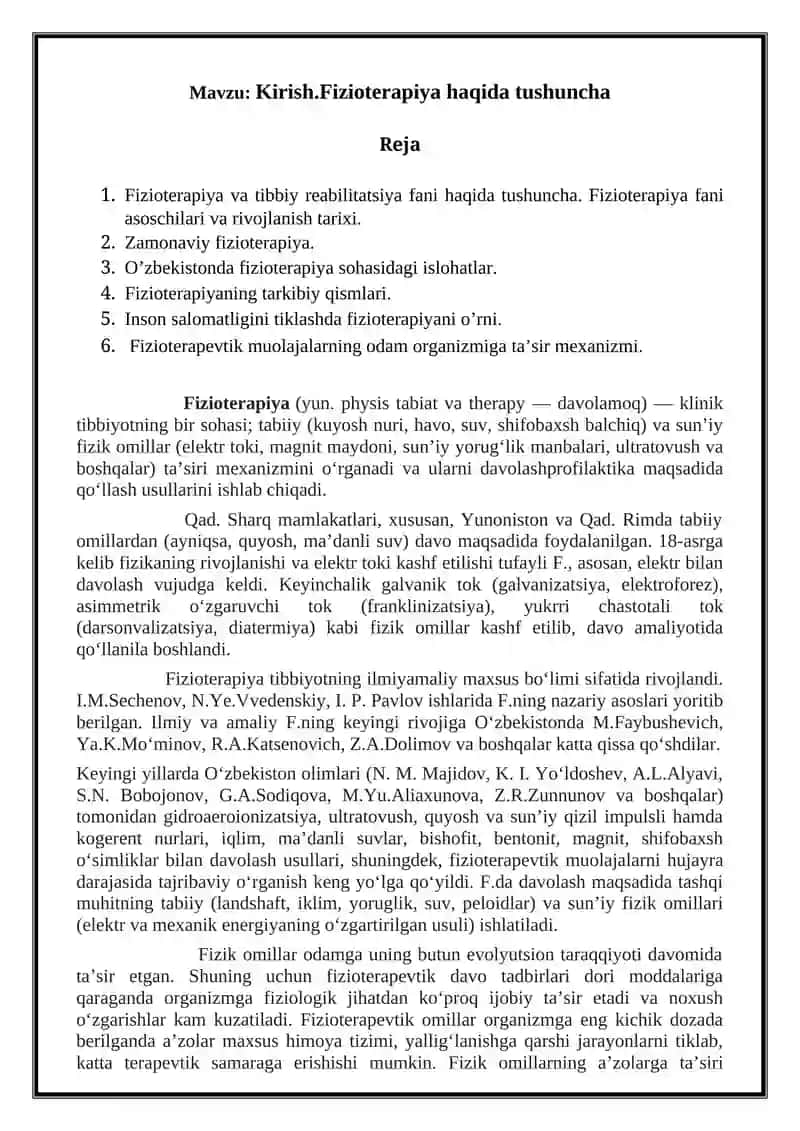 Fizioterapiya va tibbiy reabilitatsiya USLUBIY 4