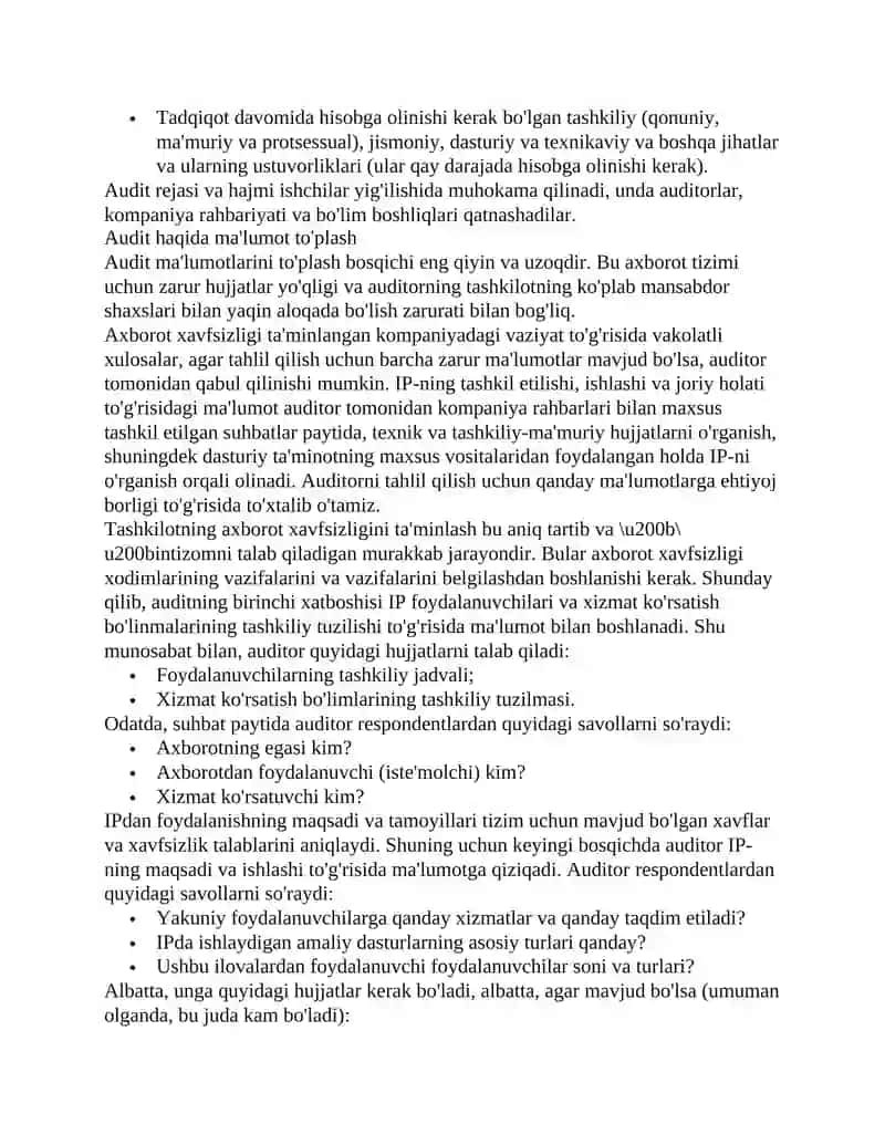 Davlat muassasasining axborot xavfsizligini tashqi auditi. Audit ma'lumotlarini tahlil qilish 4