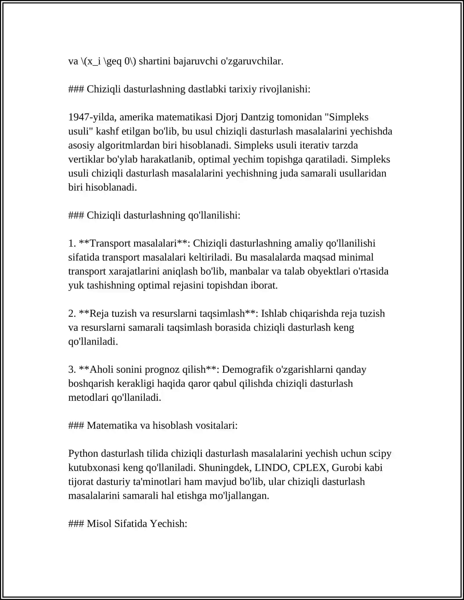 CHIZIQLI PROGRAMMALASH MASALASINI GRAFIK USULDA YECHISH 4