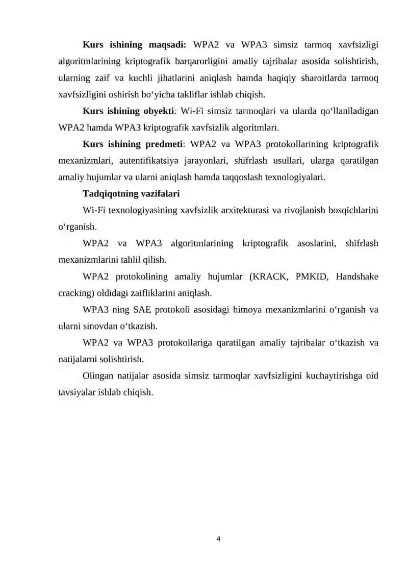 K115 Wi-Fi xavfsizligi  WPA2 va WPA3 algoritmlarining kriptografik barqarorligini amaliy tajriba orqali taqqoslash 4