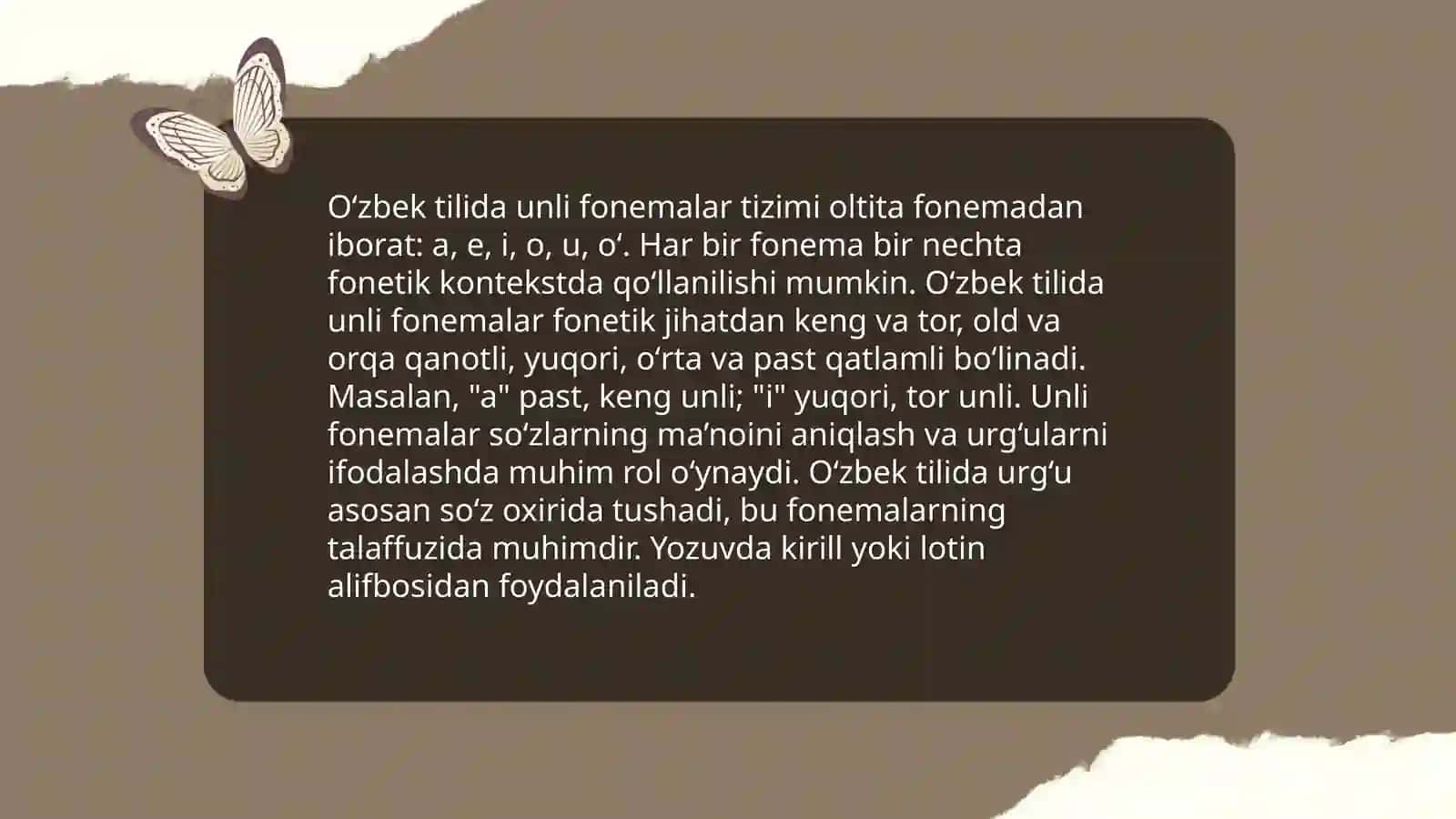 O'zbek tilshunosligida unli fonelamar tasnifi 4