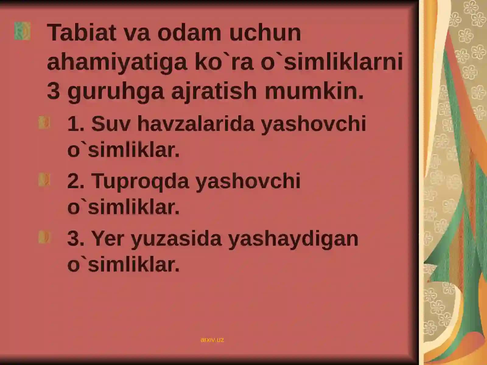 O’SIMLIK VA HAYVONOT DUNYOSINI MUHOFAZA QILISH 4