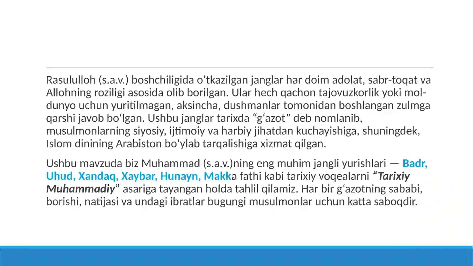 Tarixiy Muhammadiy kitobidan Paygʻambarimizni jangli yurishlari 4