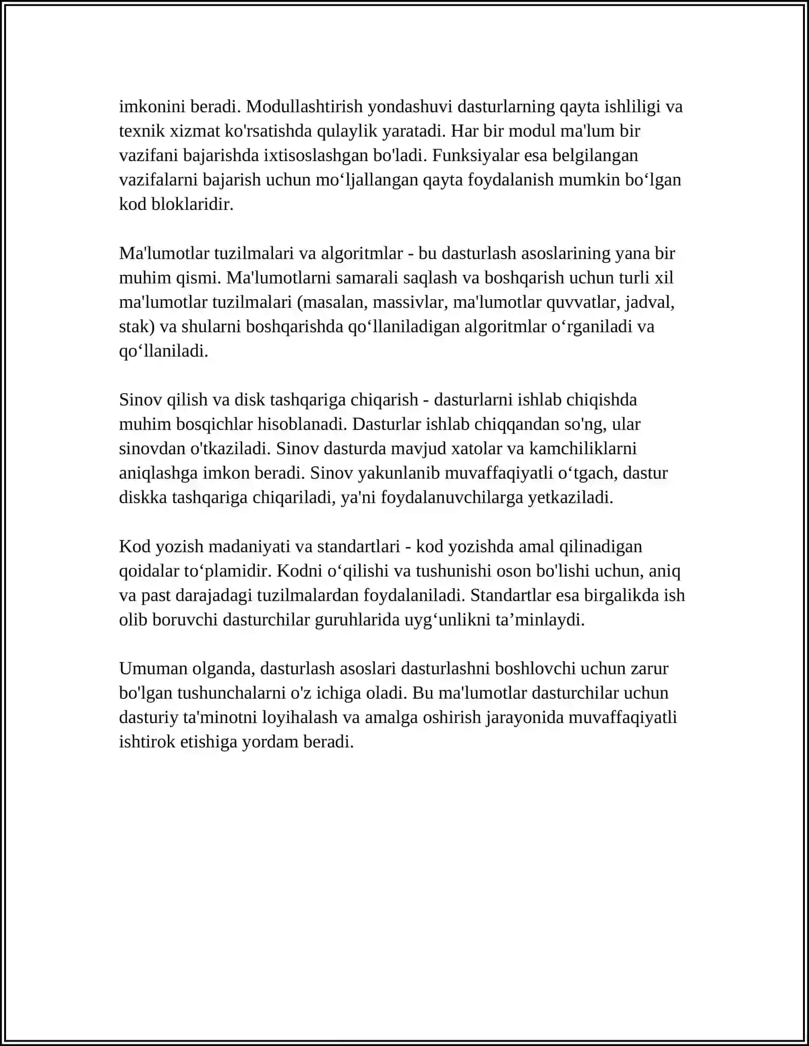 TAKRORLANUVCHI JARAYONLAR DASTURLAR TUZISH 4