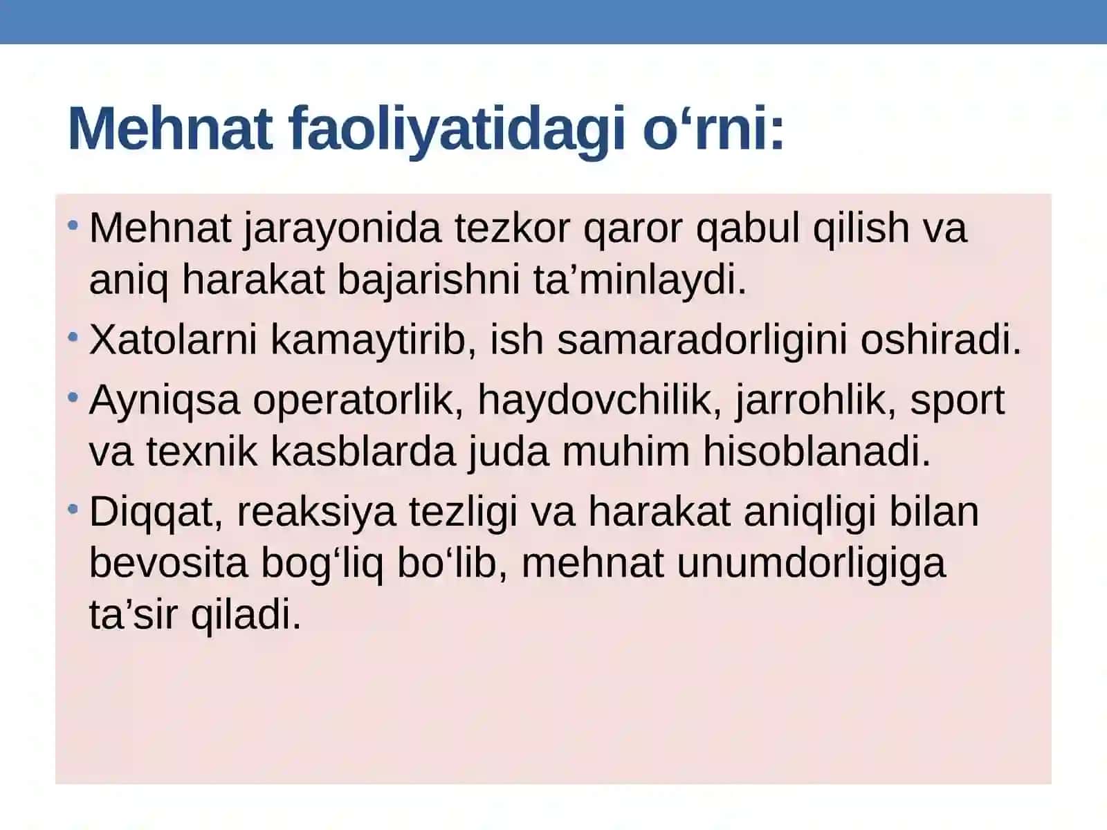 Mehnat faoliyatida sensomotorik talablar 4