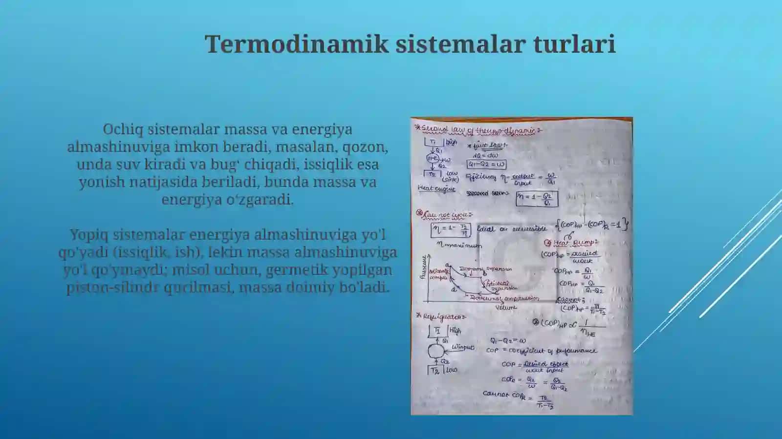 Termodinamik jisim va ishchi jism tushunchasi 4