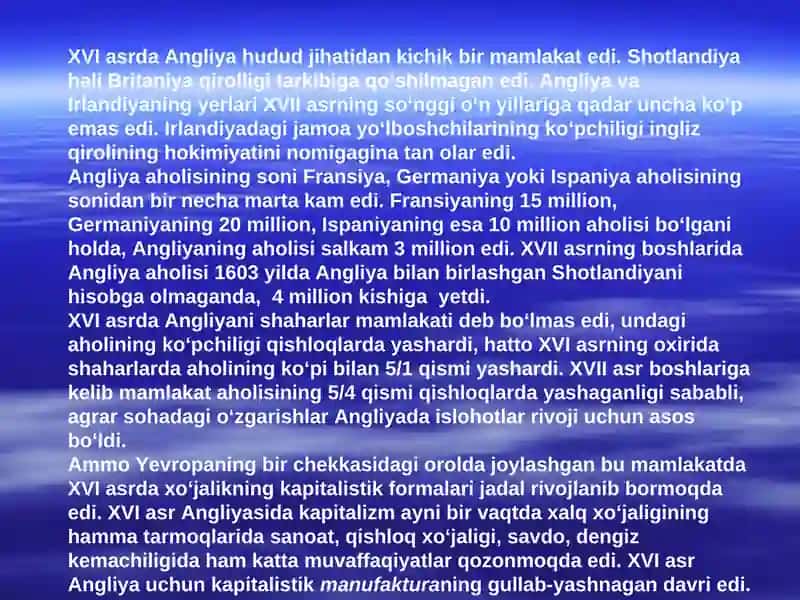XVI- XVII asr birinchi yarmida Angliya 4