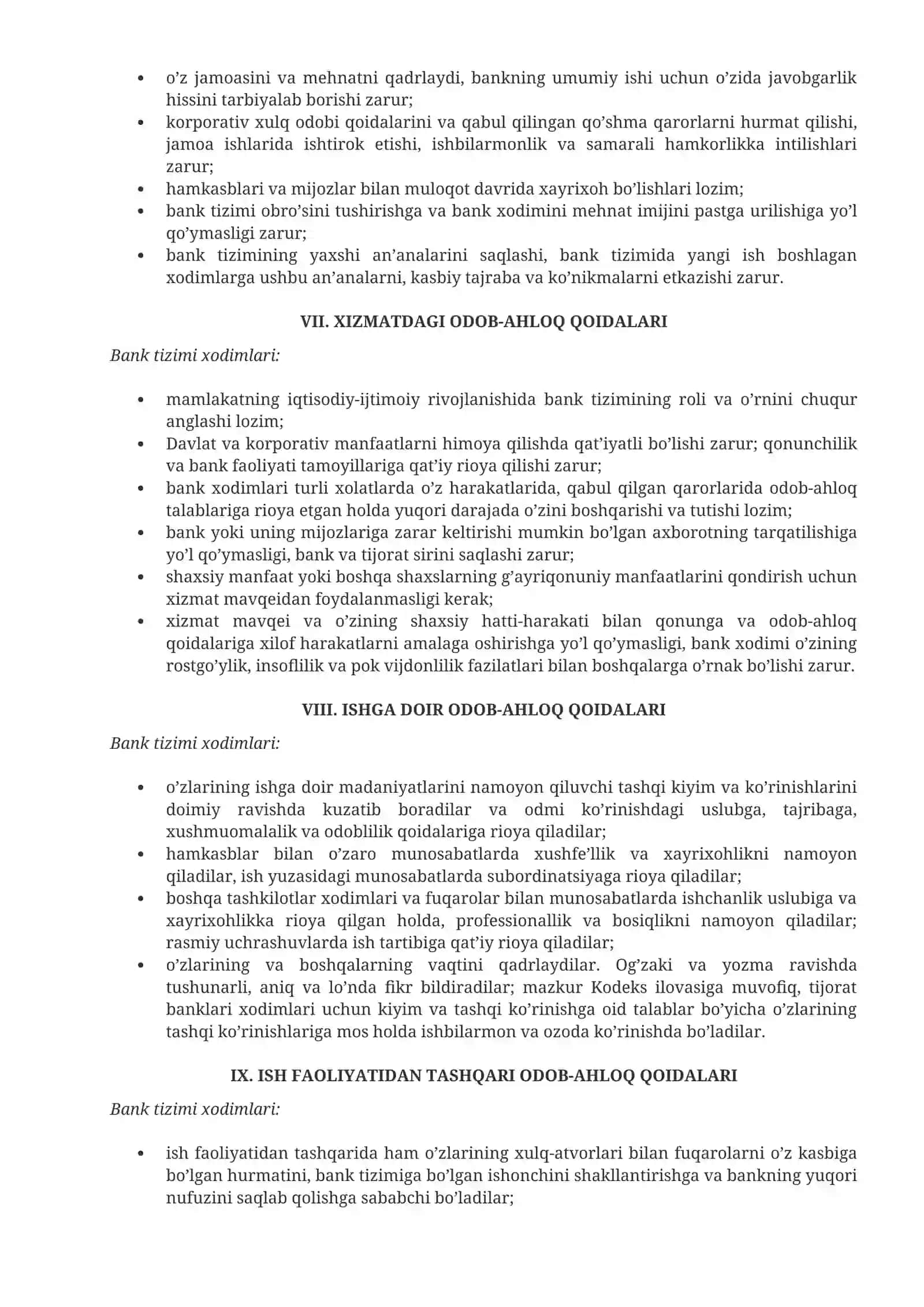 BANK XODIMINING KASBIY ODOB-AHLOQI KODEKSI 4