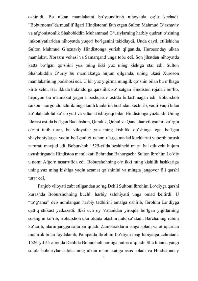 Zahiriddin Muhammad Bobur asos solgan Boburiylar sulolasining jahon tarixida tutgan o‘rni 4