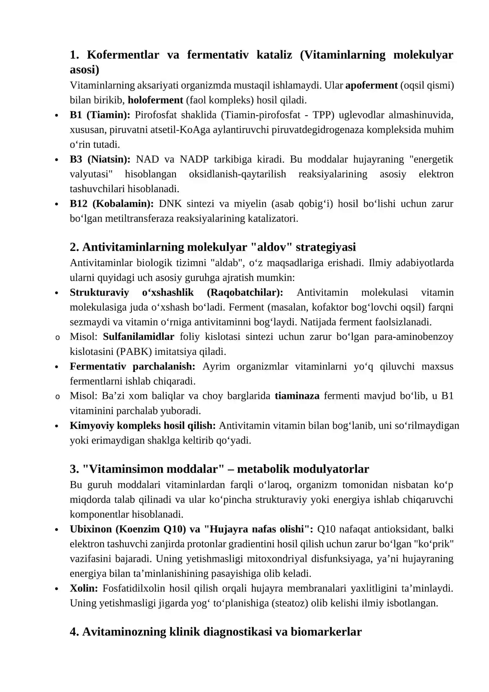 Vitaminsimon moddalar, antivitaminlar, avitaminozlar 4