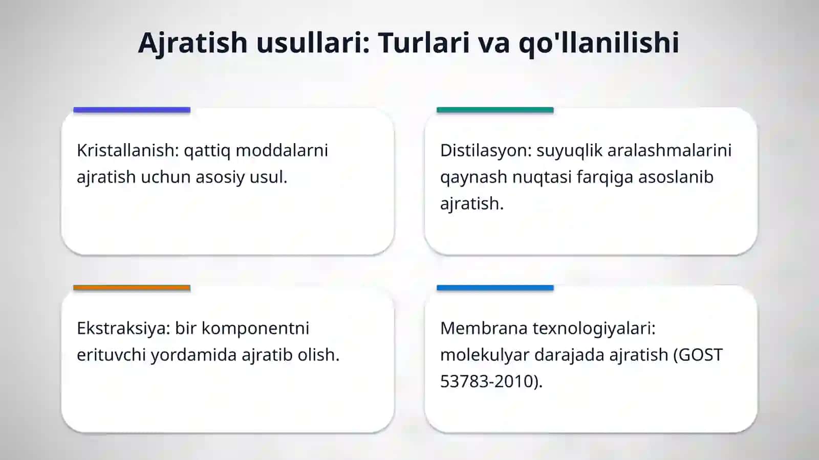 Moddalarni ajratib olish va tozalash usullari 4