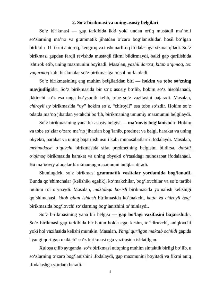 So‘z birikmasi va uning asosiy belgilari 4