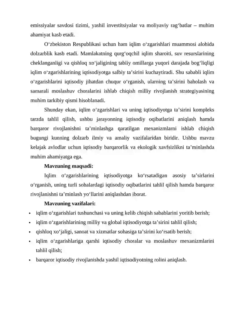 Iqlim o'zgarishlari va uning iqtisodiyotga tasiri 4
