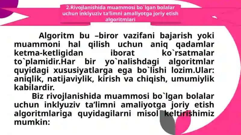 INKLYUZIV TA`LIMNI AMALIYOTIGA JORIY ETISH ALGORITMLARI 4