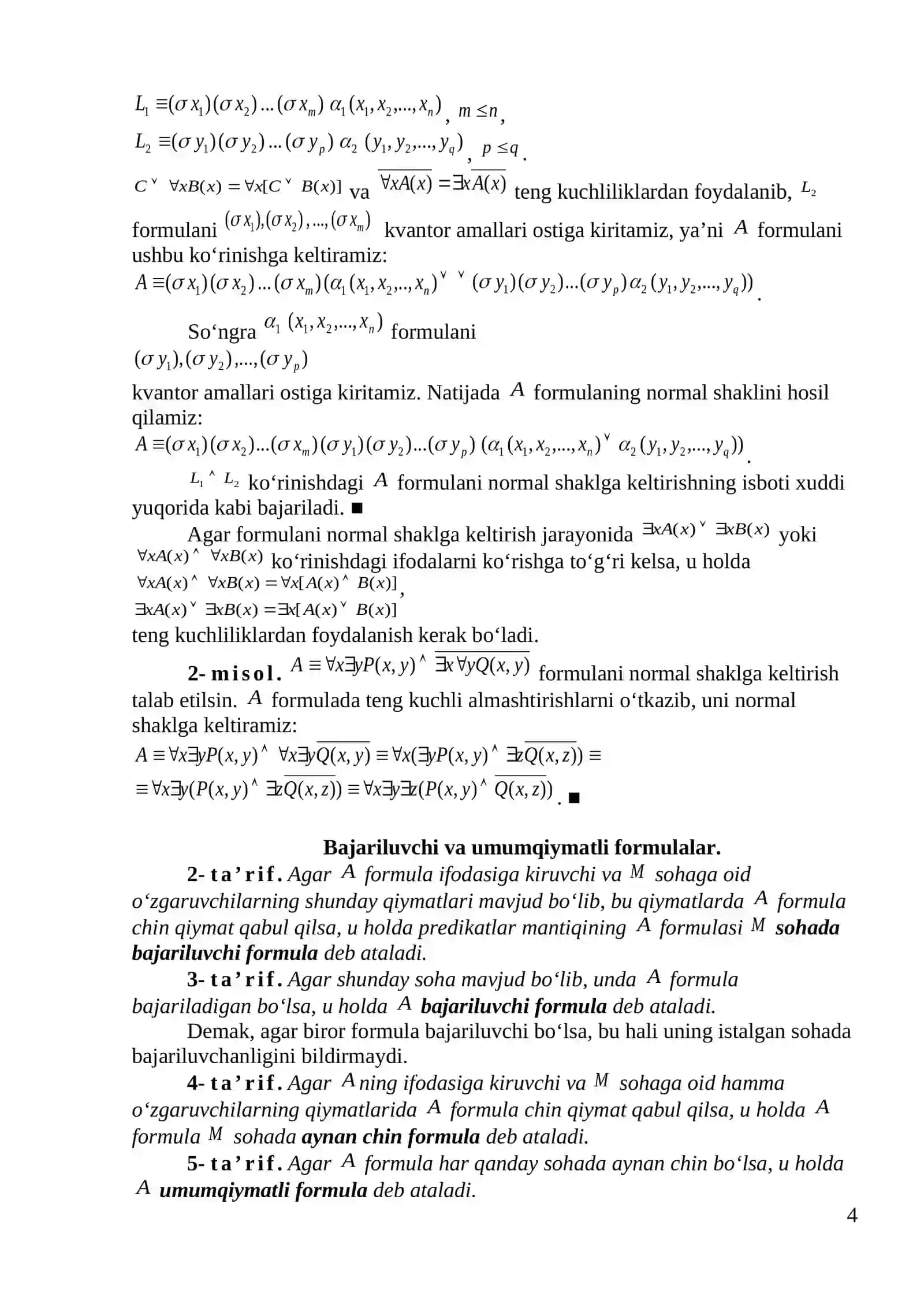 Predikatlar mantiqi formulasining nomal shakli 4