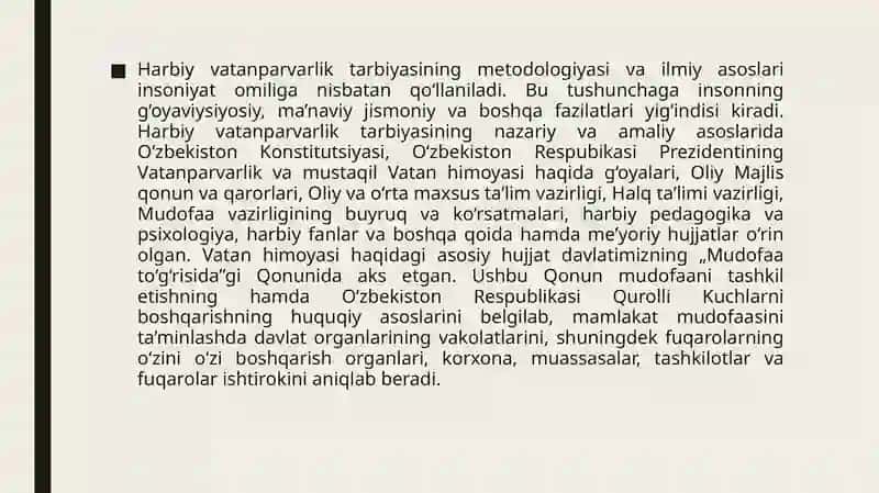 Harbiy-vatanparvarlik tarbiyasidagi samaradorlikka erishish. 4