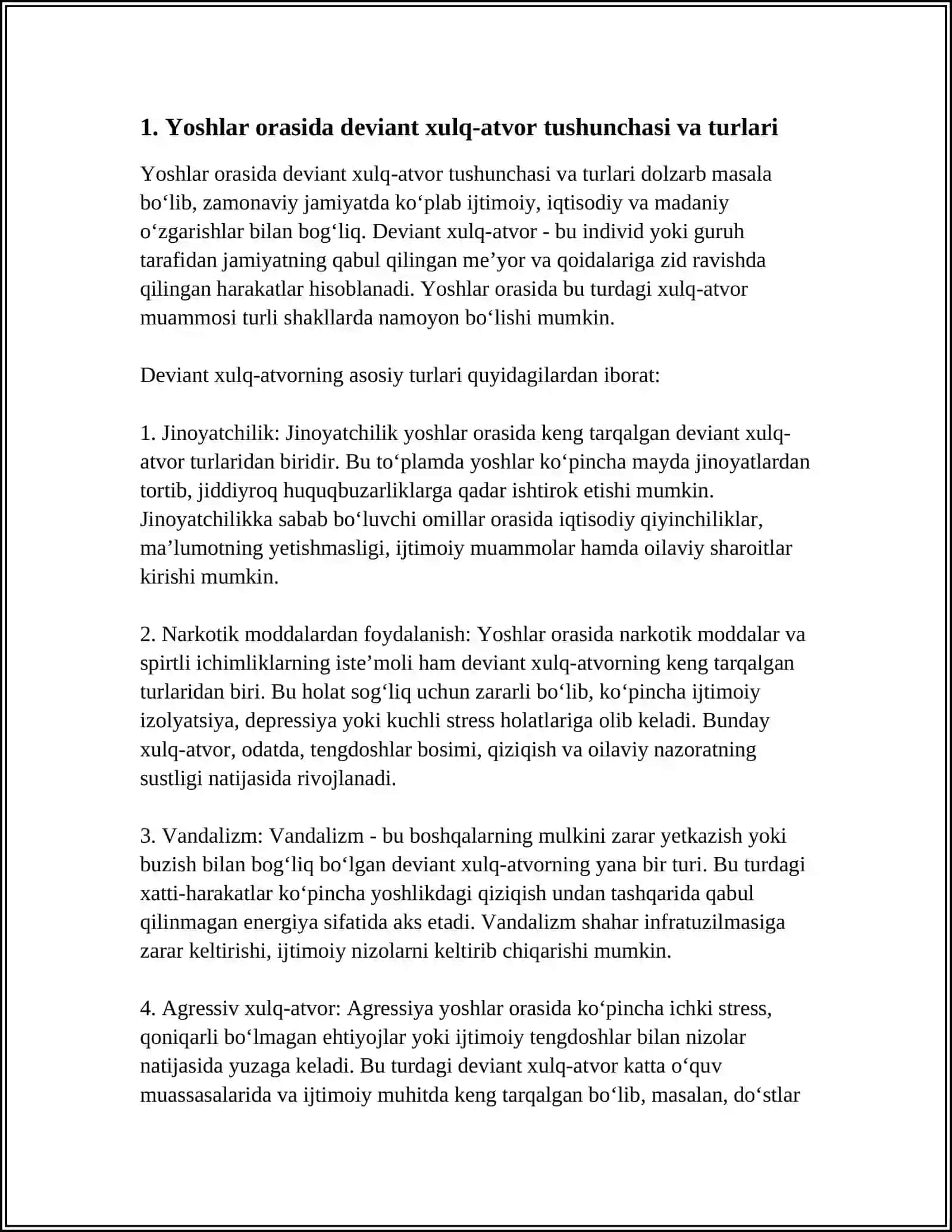 YOSHLAR OʻRTASIDA DEVIANT XULQ-ATVOR VA UNING OLDINI OLISH 4