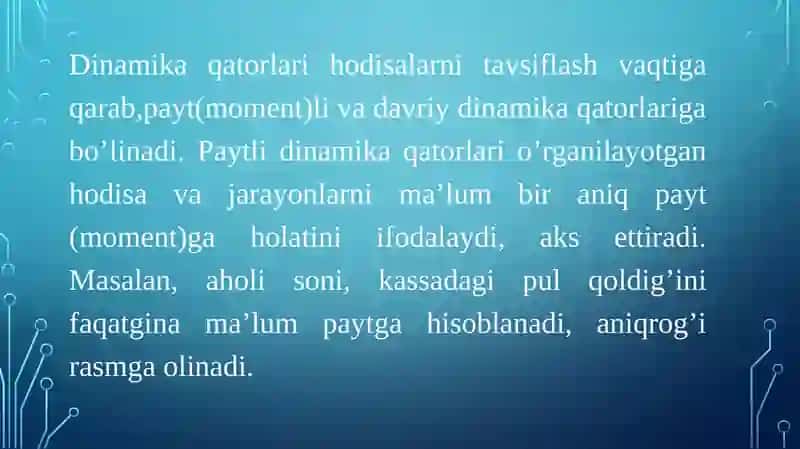 Dinamikani statistik o'rganish usullari 4